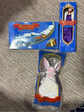 Anastasia Blue Packaged Train, Purple Gown Doll & White Bunny Figure